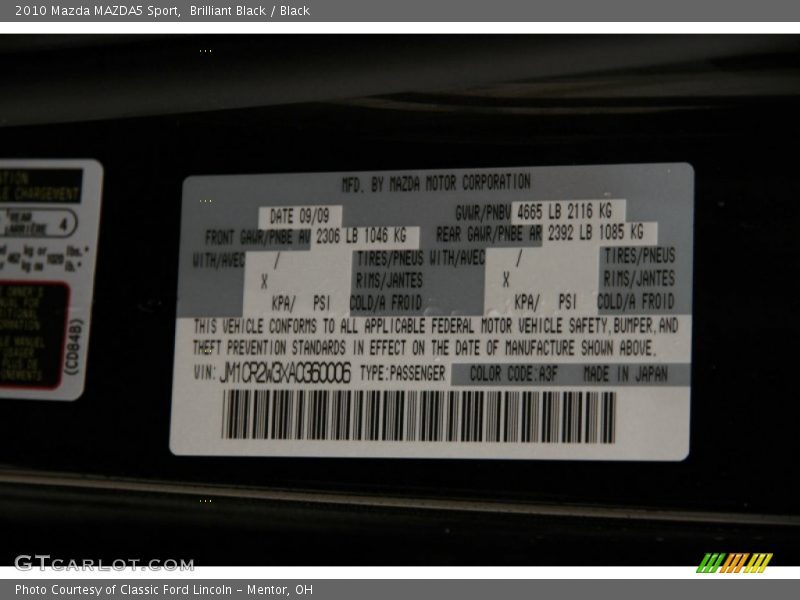 Brilliant Black / Black 2010 Mazda MAZDA5 Sport