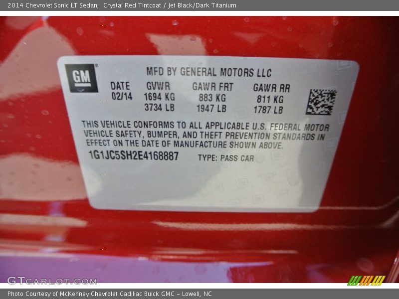 Crystal Red Tintcoat / Jet Black/Dark Titanium 2014 Chevrolet Sonic LT Sedan