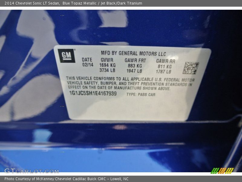 Blue Topaz Metallic / Jet Black/Dark Titanium 2014 Chevrolet Sonic LT Sedan