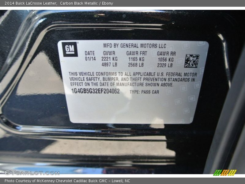 Carbon Black Metallic / Ebony 2014 Buick LaCrosse Leather