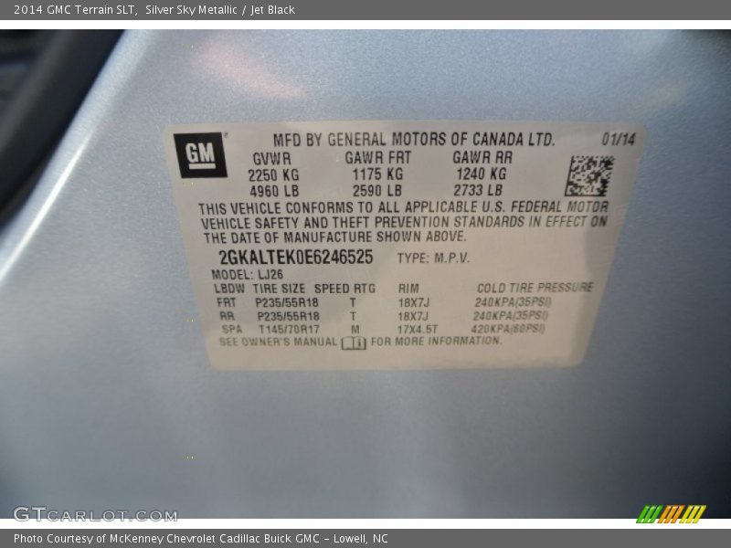 Silver Sky Metallic / Jet Black 2014 GMC Terrain SLT