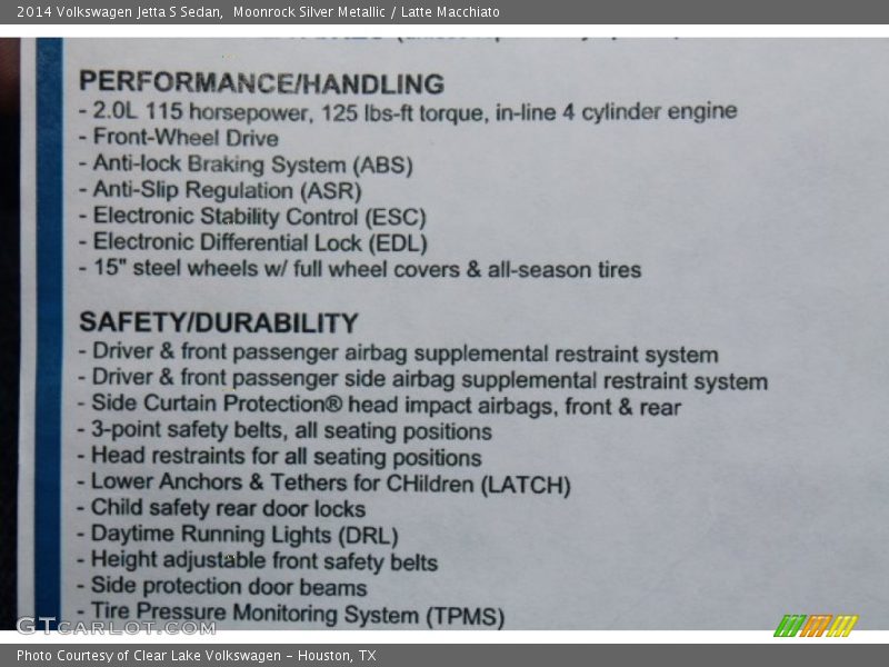 Moonrock Silver Metallic / Latte Macchiato 2014 Volkswagen Jetta S Sedan