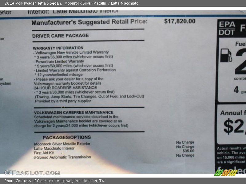 Moonrock Silver Metallic / Latte Macchiato 2014 Volkswagen Jetta S Sedan