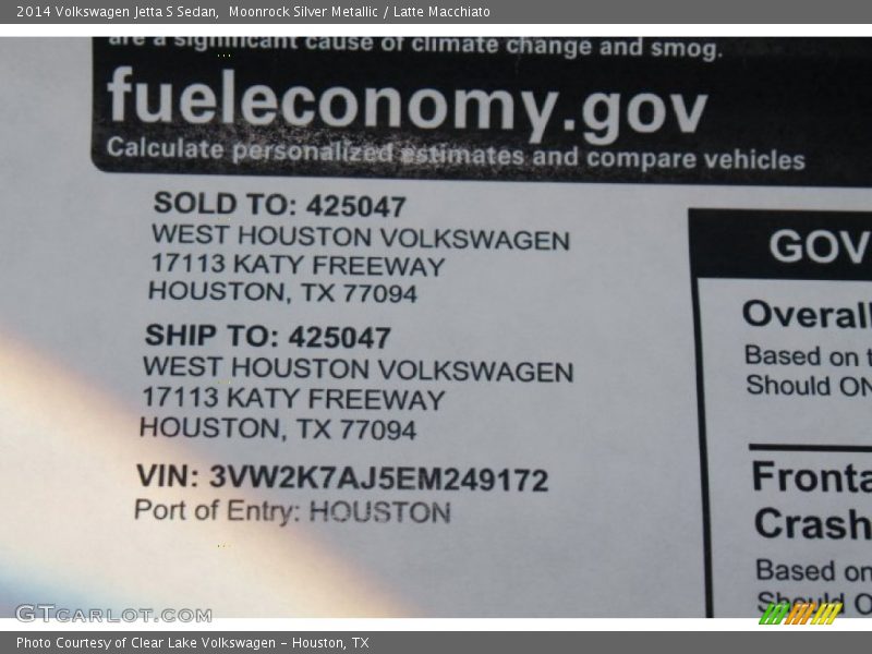 Moonrock Silver Metallic / Latte Macchiato 2014 Volkswagen Jetta S Sedan