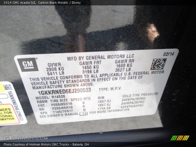 Carbon Black Metallic / Ebony 2014 GMC Acadia SLE