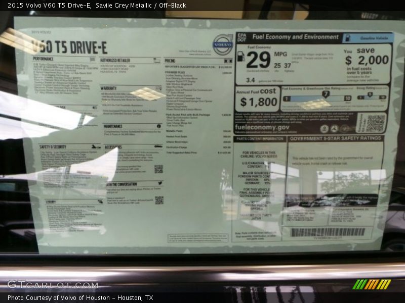  2015 V60 T5 Drive-E Window Sticker