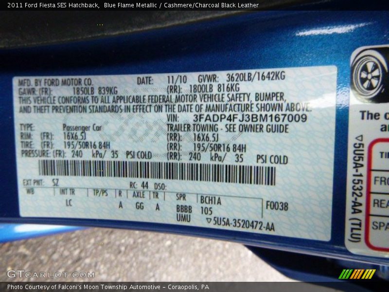 Blue Flame Metallic / Cashmere/Charcoal Black Leather 2011 Ford Fiesta SES Hatchback