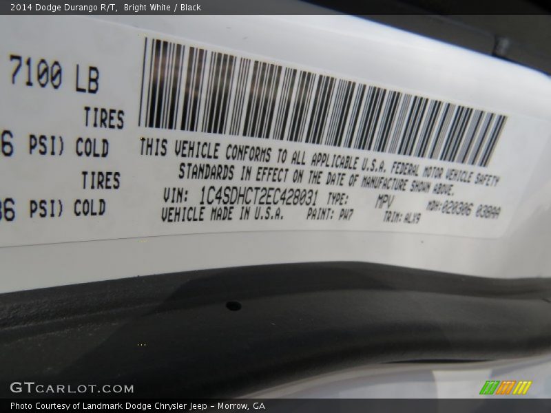 Bright White / Black 2014 Dodge Durango R/T