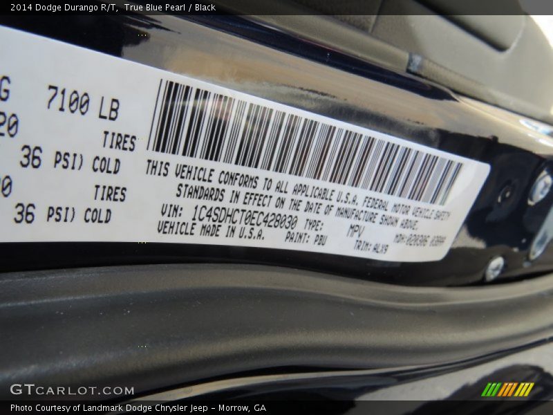 2014 Durango R/T True Blue Pearl Color Code PBU