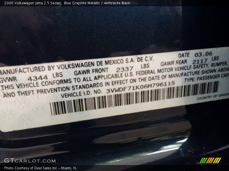 Blue Graphite Metallic / Anthracite Black 2006 Volkswagen Jetta 2.5 Sedan