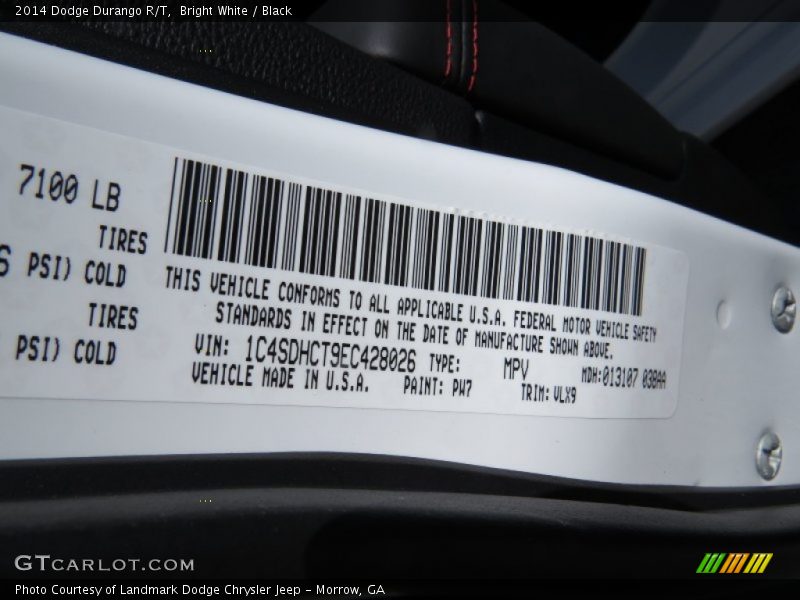 Bright White / Black 2014 Dodge Durango R/T
