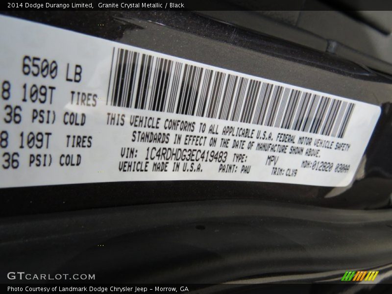 Granite Crystal Metallic / Black 2014 Dodge Durango Limited