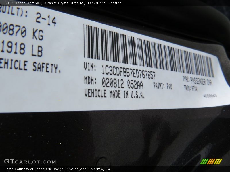 Granite Crystal Metallic / Black/Light Tungsten 2014 Dodge Dart SXT