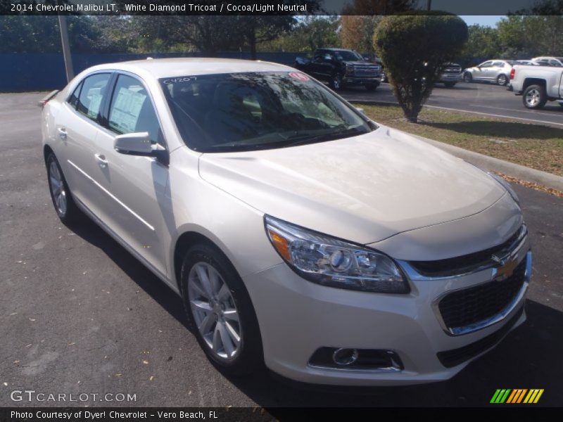 White Diamond Tricoat / Cocoa/Light Neutral 2014 Chevrolet Malibu LT