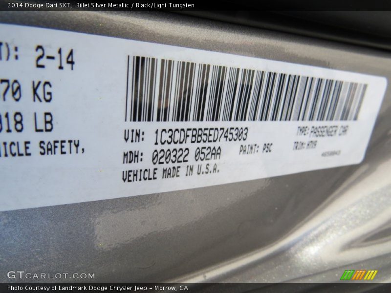 Billet Silver Metallic / Black/Light Tungsten 2014 Dodge Dart SXT