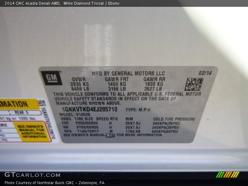 White Diamond Tricoat / Ebony 2014 GMC Acadia Denali AWD