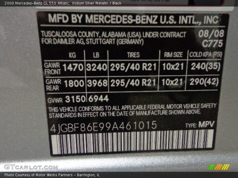 Iridium Silver Metallic / Black 2009 Mercedes-Benz GL 550 4Matic