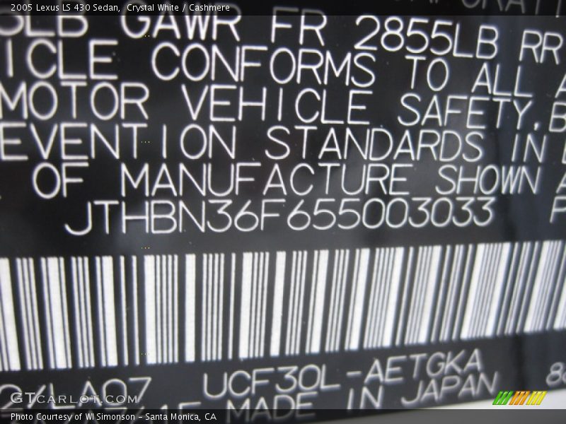 Crystal White / Cashmere 2005 Lexus LS 430 Sedan