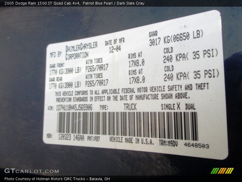 Patriot Blue Pearl / Dark Slate Gray 2005 Dodge Ram 1500 ST Quad Cab 4x4