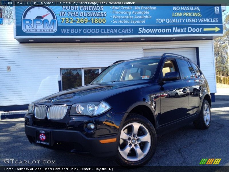 Monaco Blue Metallic / Sand Beige/Black Nevada Leather 2008 BMW X3 3.0si