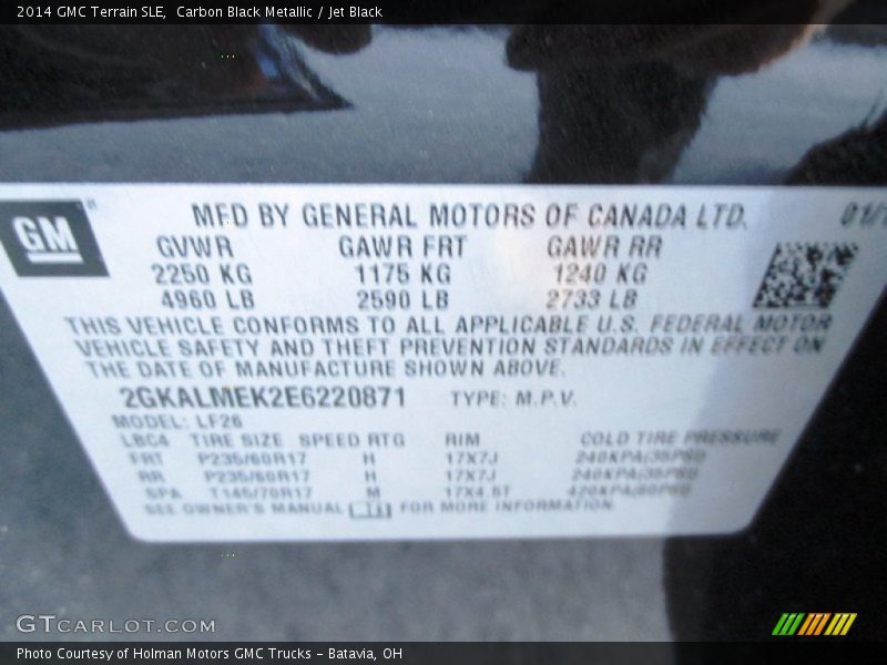 Carbon Black Metallic / Jet Black 2014 GMC Terrain SLE