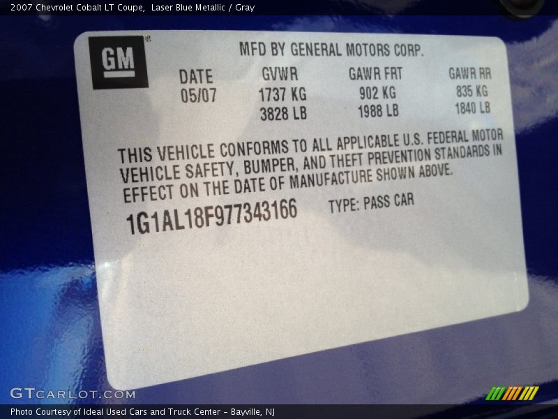 Laser Blue Metallic / Gray 2007 Chevrolet Cobalt LT Coupe