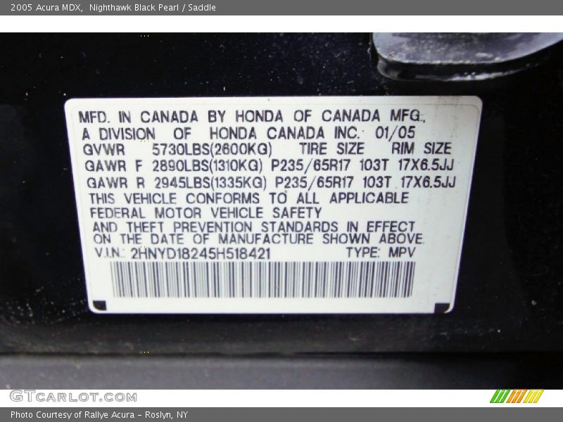 Nighthawk Black Pearl / Saddle 2005 Acura MDX