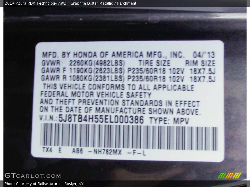 Graphite Luster Metallic / Parchment 2014 Acura RDX Technology AWD