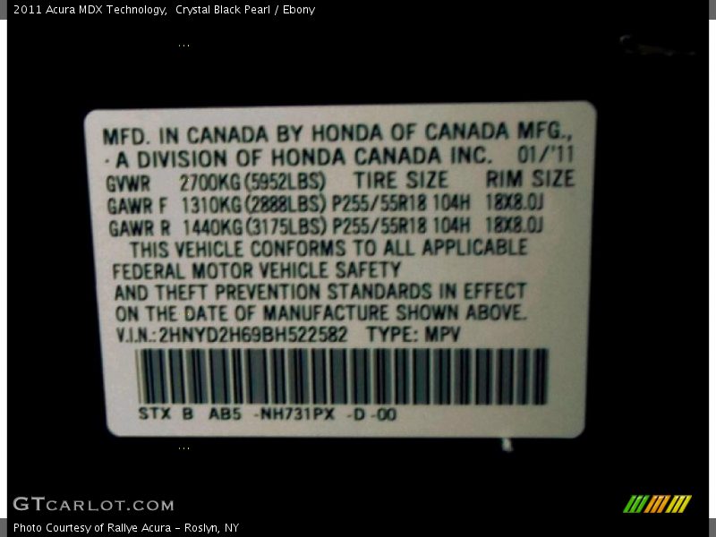 Crystal Black Pearl / Ebony 2011 Acura MDX Technology