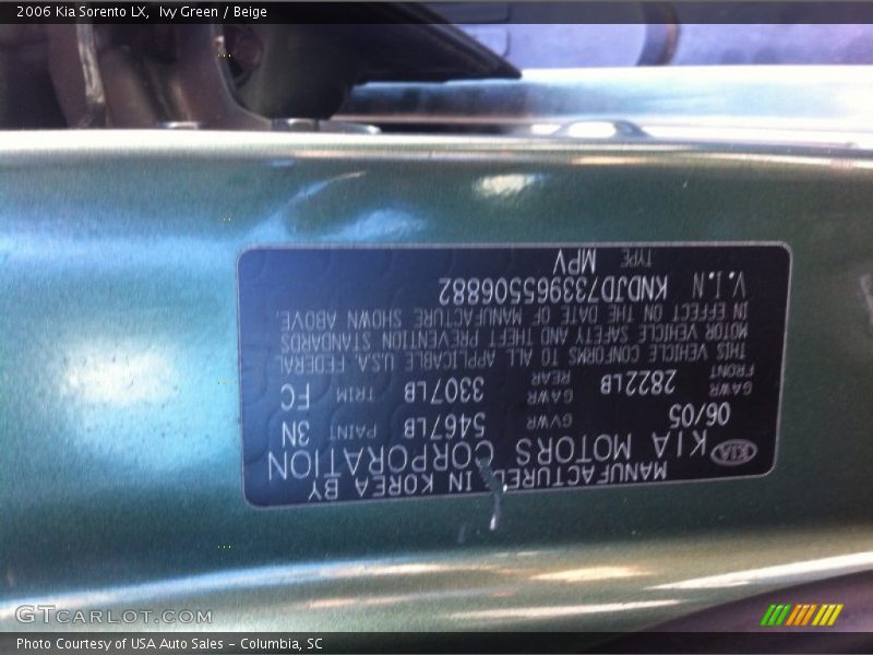 Ivy Green / Beige 2006 Kia Sorento LX