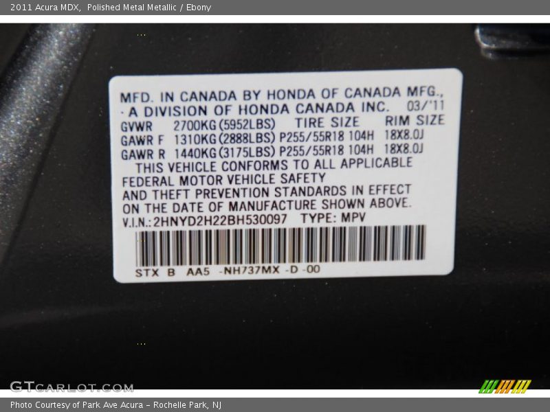 Polished Metal Metallic / Ebony 2011 Acura MDX