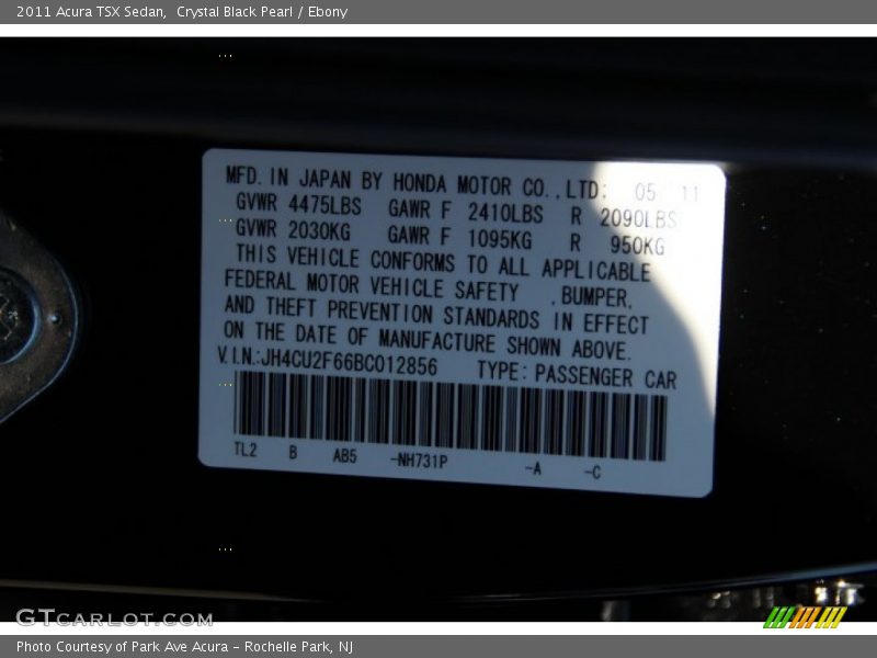 Crystal Black Pearl / Ebony 2011 Acura TSX Sedan