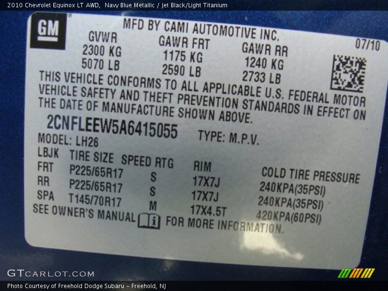 Navy Blue Metallic / Jet Black/Light Titanium 2010 Chevrolet Equinox LT AWD