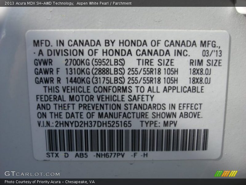 Aspen White Pearl / Parchment 2013 Acura MDX SH-AWD Technology
