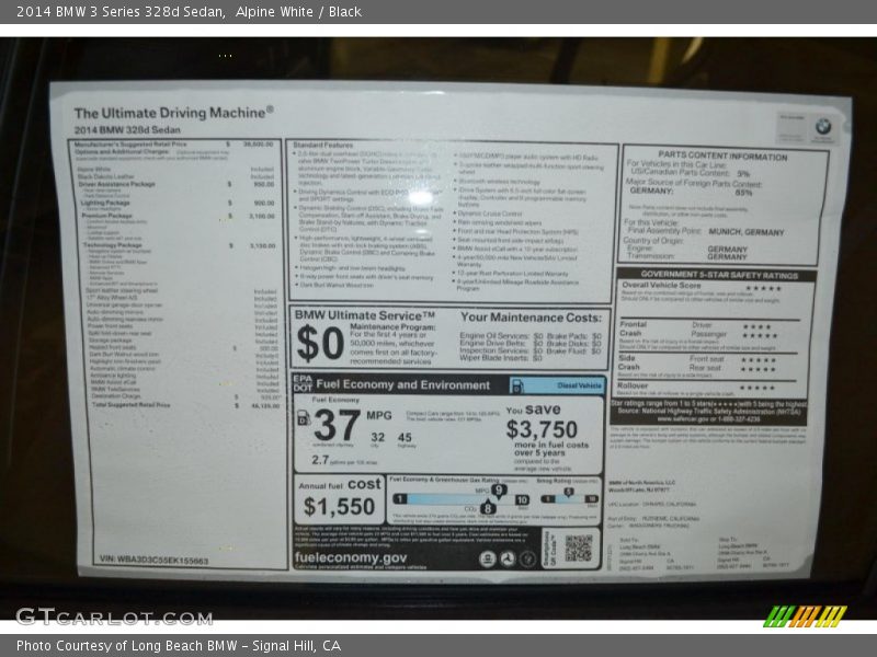 Alpine White / Black 2014 BMW 3 Series 328d Sedan