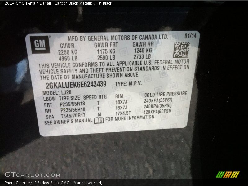 Carbon Black Metallic / Jet Black 2014 GMC Terrain Denali