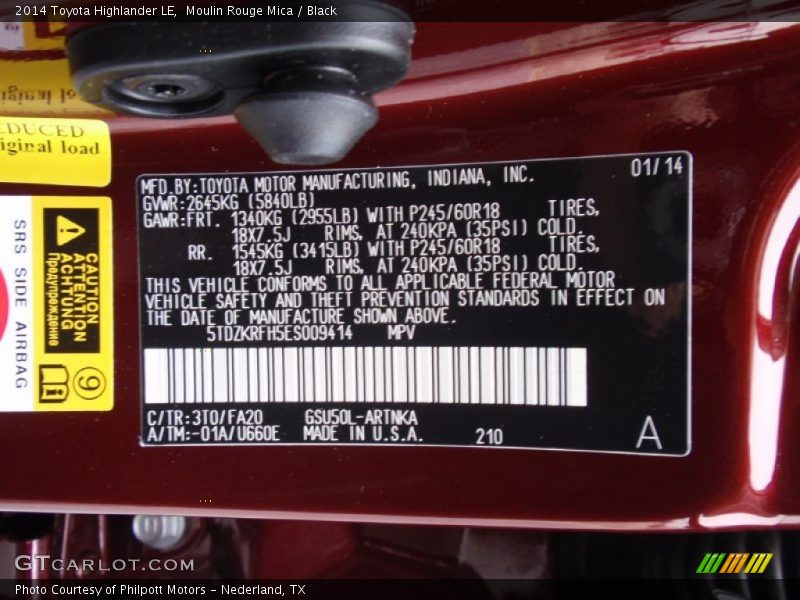 Moulin Rouge Mica / Black 2014 Toyota Highlander LE