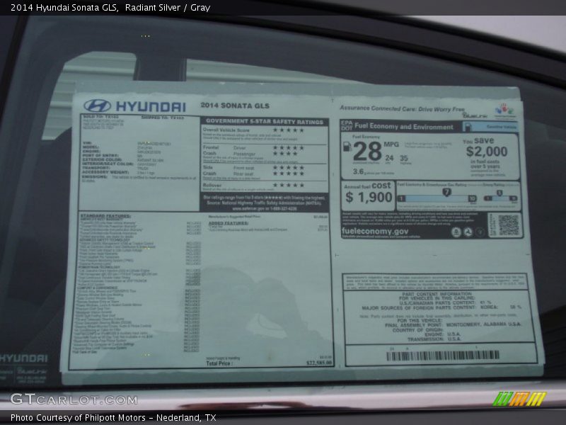 Radiant Silver / Gray 2014 Hyundai Sonata GLS