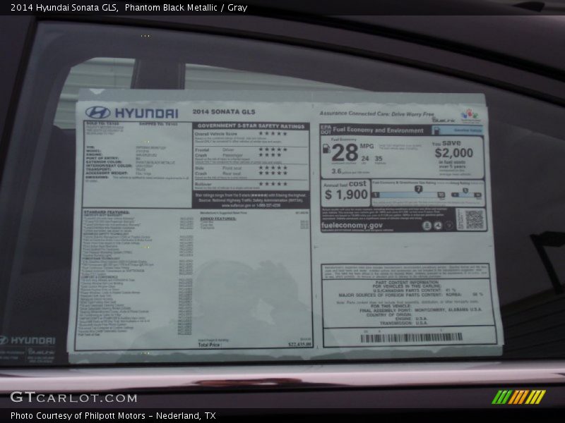 Phantom Black Metallic / Gray 2014 Hyundai Sonata GLS