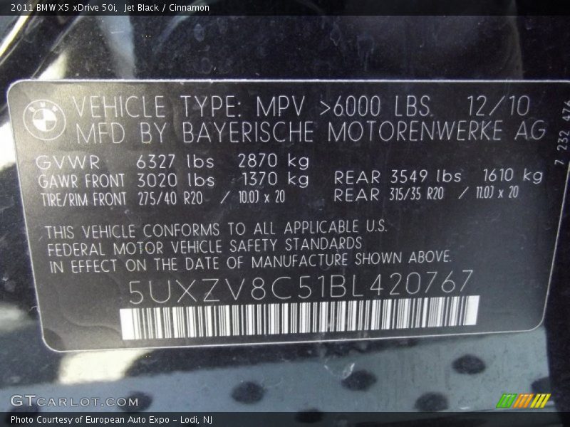 Jet Black / Cinnamon 2011 BMW X5 xDrive 50i