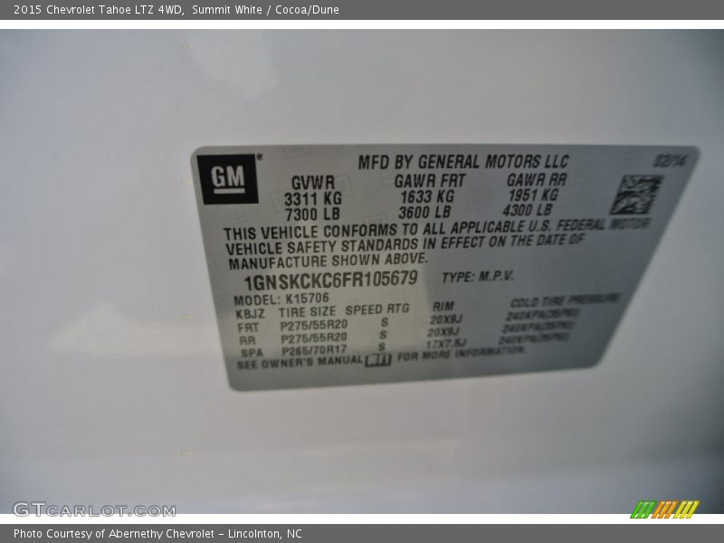 Summit White / Cocoa/Dune 2015 Chevrolet Tahoe LTZ 4WD