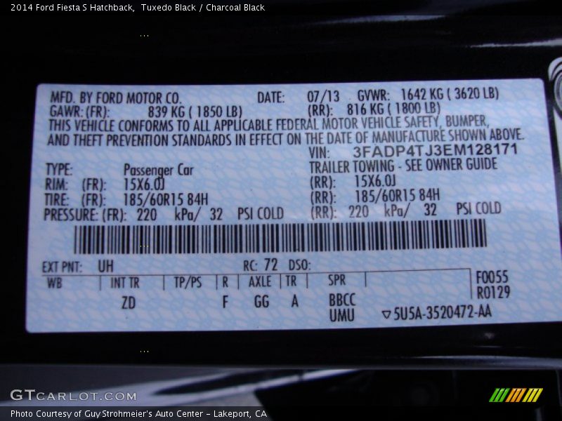 Tuxedo Black / Charcoal Black 2014 Ford Fiesta S Hatchback