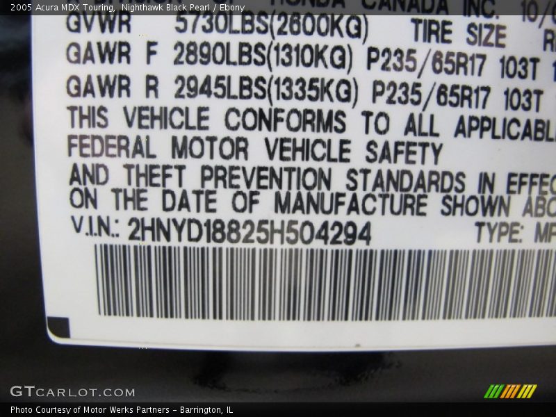 Nighthawk Black Pearl / Ebony 2005 Acura MDX Touring