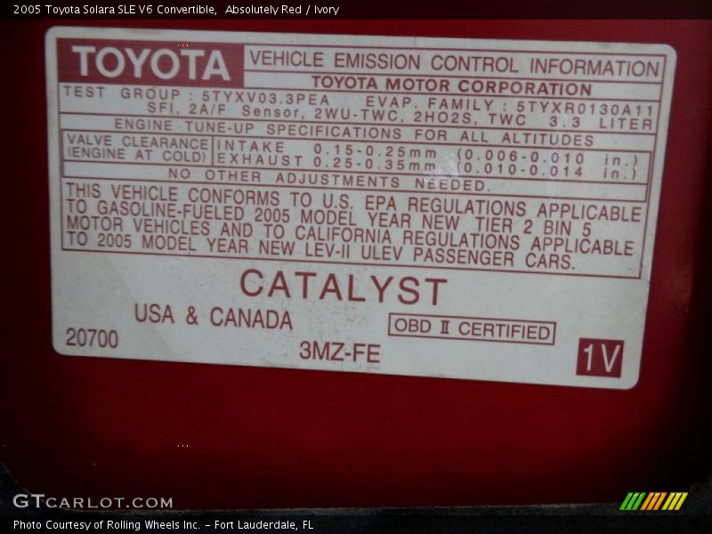 Absolutely Red / Ivory 2005 Toyota Solara SLE V6 Convertible