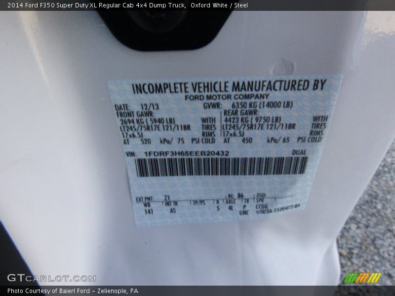 Oxford White / Steel 2014 Ford F350 Super Duty XL Regular Cab 4x4 Dump Truck
