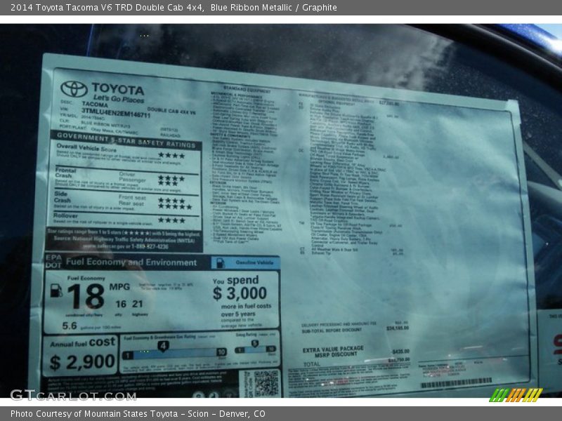 Blue Ribbon Metallic / Graphite 2014 Toyota Tacoma V6 TRD Double Cab 4x4