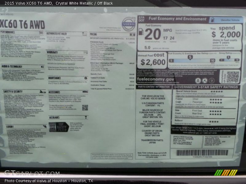 Crystal White Metallic / Off Black 2015 Volvo XC60 T6 AWD