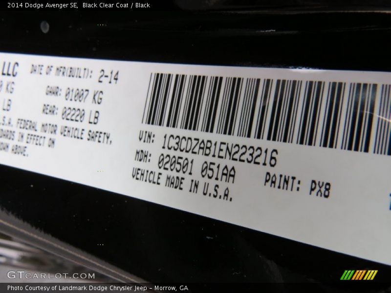 Black Clear Coat / Black 2014 Dodge Avenger SE