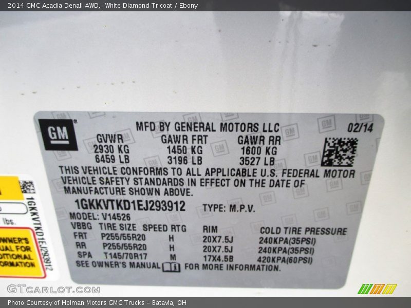 White Diamond Tricoat / Ebony 2014 GMC Acadia Denali AWD
