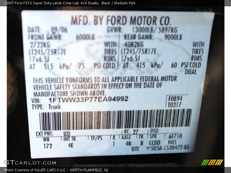 Black / Medium Flint 2007 Ford F350 Super Duty Lariat Crew Cab 4x4 Dually
